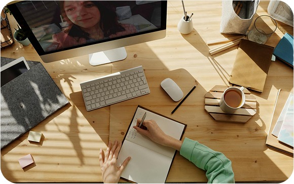 Workspace with learning materials