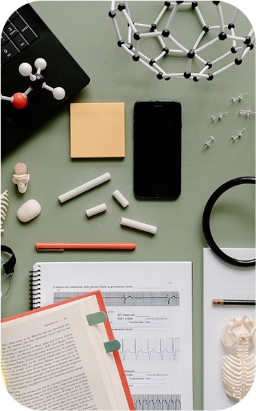 Study materials and desk setup